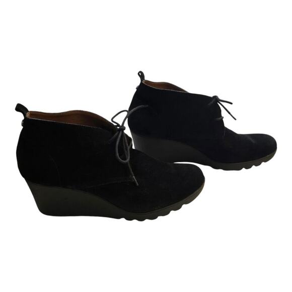 Donald J. Pliner Black Suede Lace-up Heeled Wedge Ankle Booties Size 11 - Picture 5 of 14